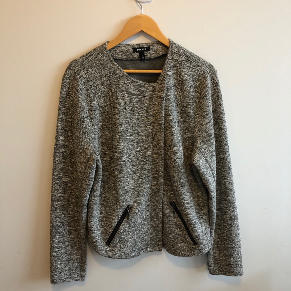 Torrid Grey Knit Full Zip Moto Jacket